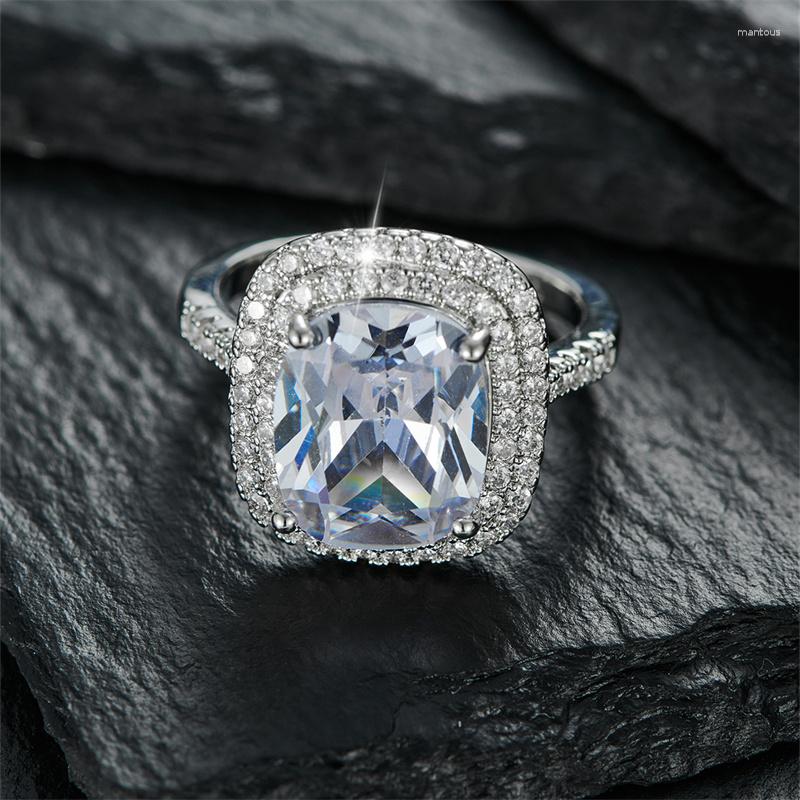 

Wedding Rings Luxury Party Big Geometric Square For Women White Zircon Bands Silver Color Promise Engagement Ring Jewelry Gifts