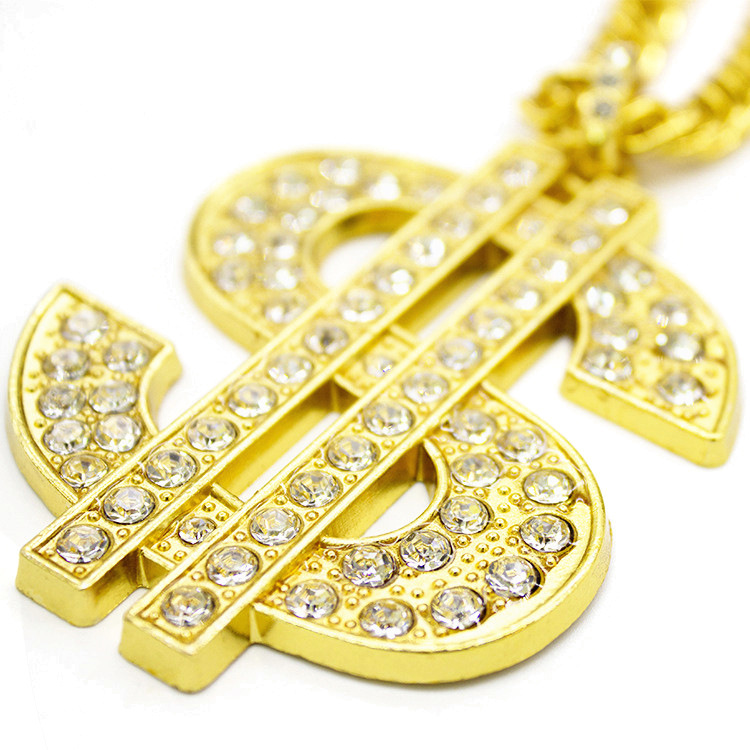 

Hip Hop Rapper shiny diamond pendant necklace shiny dollar big pendant personality creative micro-inset full zircon jewelry 76cm necklace 1363