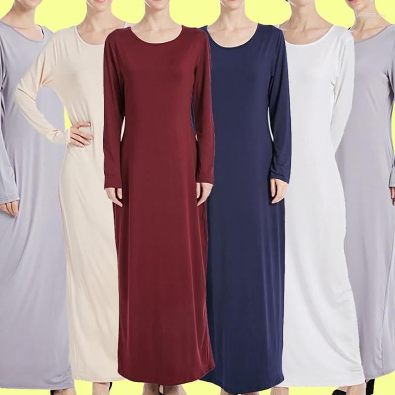 

Ethnic Clothing Bottoming Solid Milk Silk Basic Inner Stretch Women's Dress Muslim Long Sleeve Slim Elegant Simple