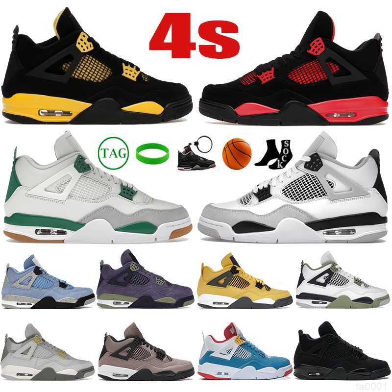 

New Jumpman 4 4s Mens Basketball Shoes Thunder Pine Green Seafoam Midnight Navy Red Thunder University Blue Military Black Cat Messy Room Men Women Sneakers, 01 thunder 2023
