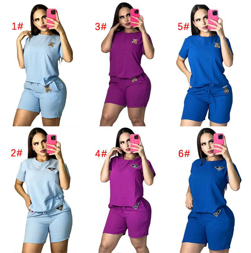 

Designer Womens Tracksuits sportswear girls short sleeved T-shirt Checkered Triangle Printing Jogger Shorts fashion two-piece set jogging Suits, 03