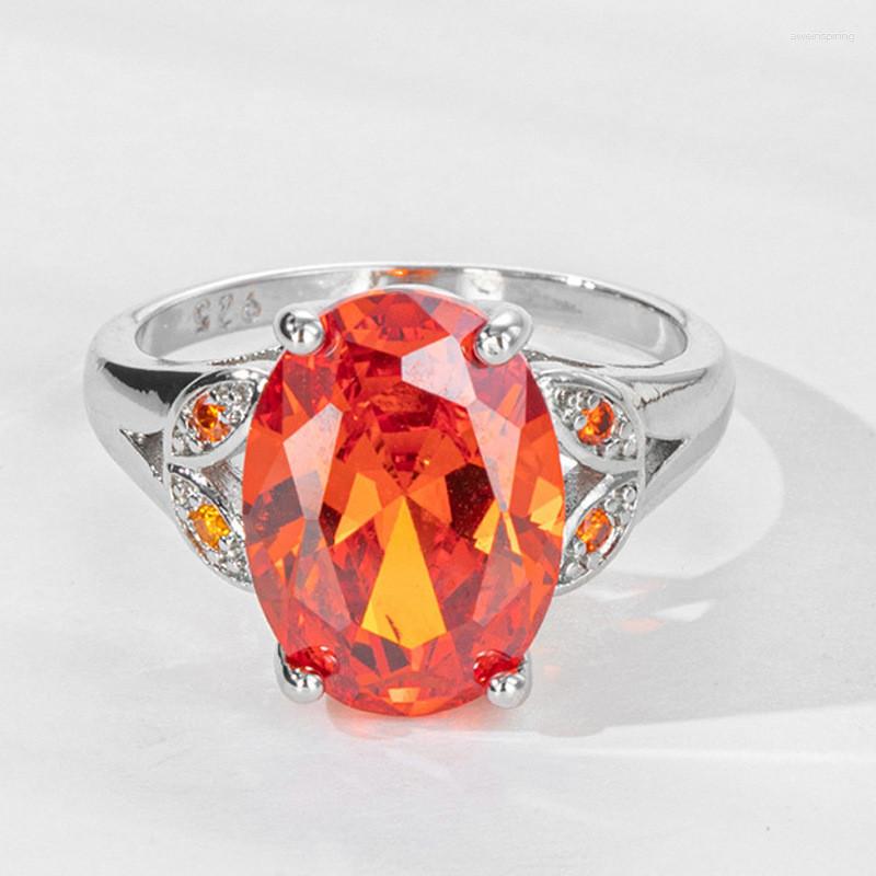 

Wedding Rings Fashion Large Orange Oval Cubic Zirconia Bands For Women Engagement Anniversary Ring Christmas Gift