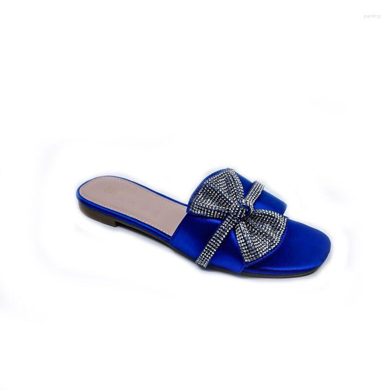

Dress Shoes 2023 Italian Design Nigerian Fashion Party Royal Blue Color African Ladies With Rhinestone WME006 Decoration WME005, As pic 1