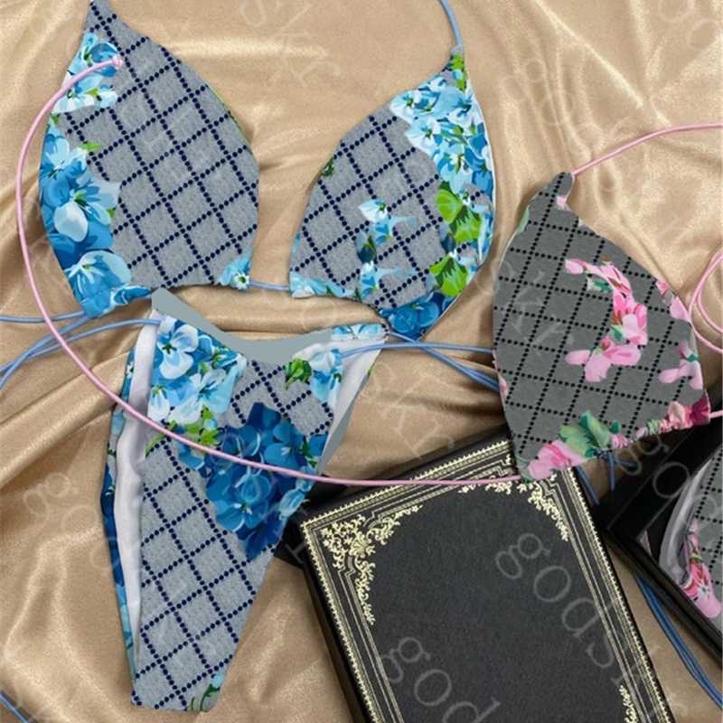 

Women' Swimwear Womens Bikini Flower Print Swimsuit Padded Push Up High Waist Ladies Thong Bikinis Set, Gu25-blue