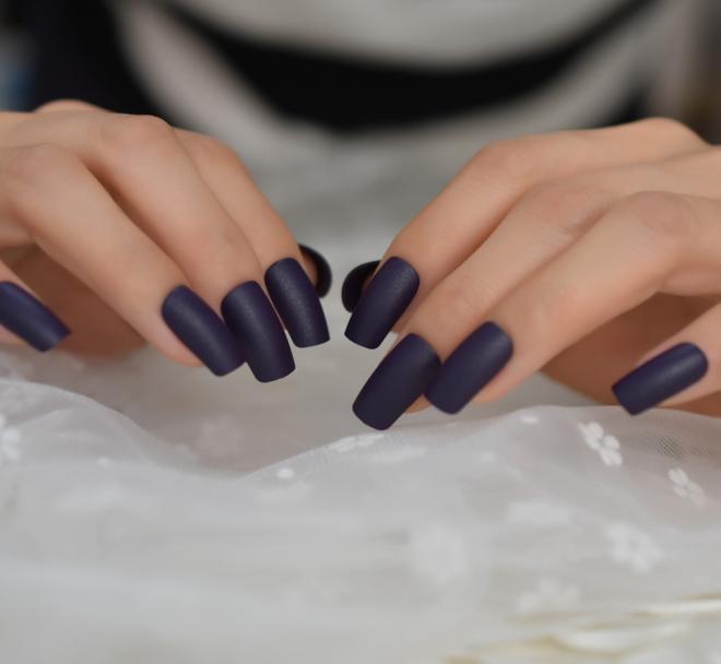 

Rough Matte Square False Nails Dark Purple Frosted Acrylic Artificial Nails Medium Manicure Tips 24pcs5926388, Black