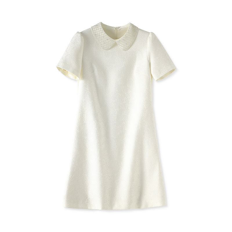 

2023 Summer Apricot Solid Color Dress Short Sleeve Round Neck Knee-Length Casual Dresses W3L045712, Multi