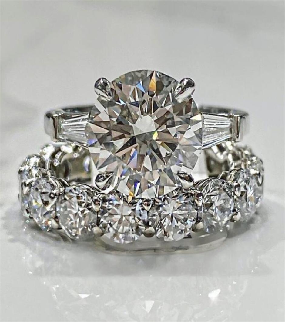 

Victoria Luxury Jewelry 925 Sterling Silver Couple Rings Round Cut Large White Topaz CZ Diamond Gemstones Women Wedding Bridal Rin2127672