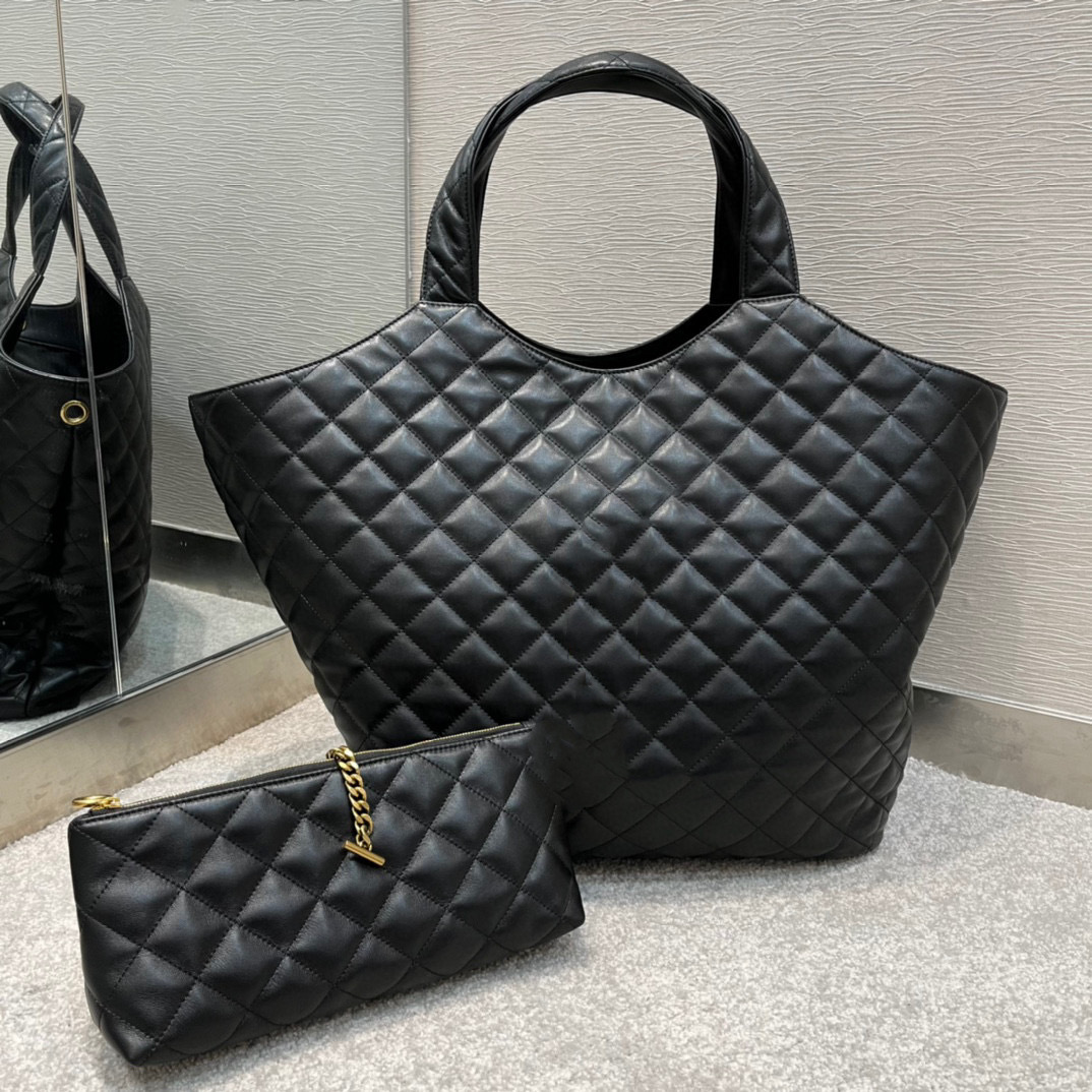 

Designer luxury lady shoulder bag high quality stylish retro shopping bags high capacity leather rhombus with secret compartment handbag, Black