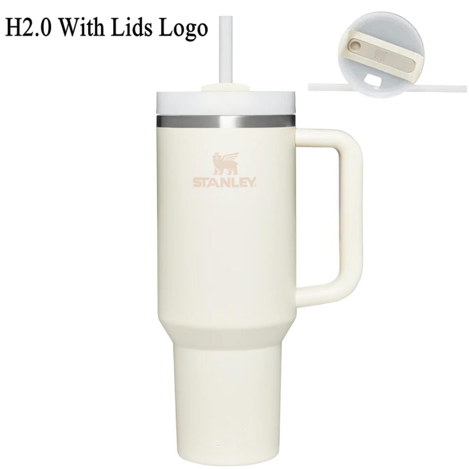 

Cream Stanley Quencher H2.0 40oz Tumblers Cups With Handle Insulated Car Mugs Logo on Lids Same Color Logo with Cups Color Stainless Steel Coffee Tumbler ready to ship, Multi-color