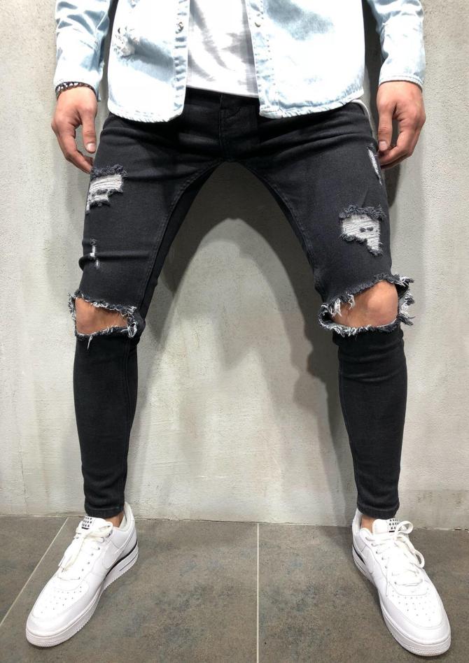 

Mens Jeans Hip Hop Motorcycle Biker Mens Jeans Men Hole on Knee Light Blue Denim Pants Plus Size8115613