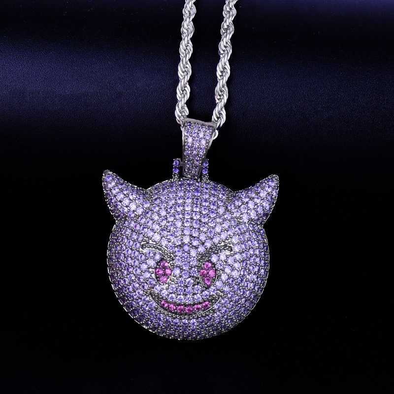 

Pendant Necklaces Purple Color Demon Evil Expression Necklace & Bling Zircon Fashion Hip Hop Rock Street Jewelry 230621