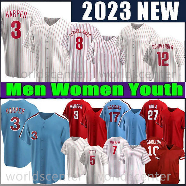 Mens women youth 7 Trea Turner New 3 Bryce Realmuto Harper 12 Kyle Schwarber kids blue white red stitched Baseball Jerseys