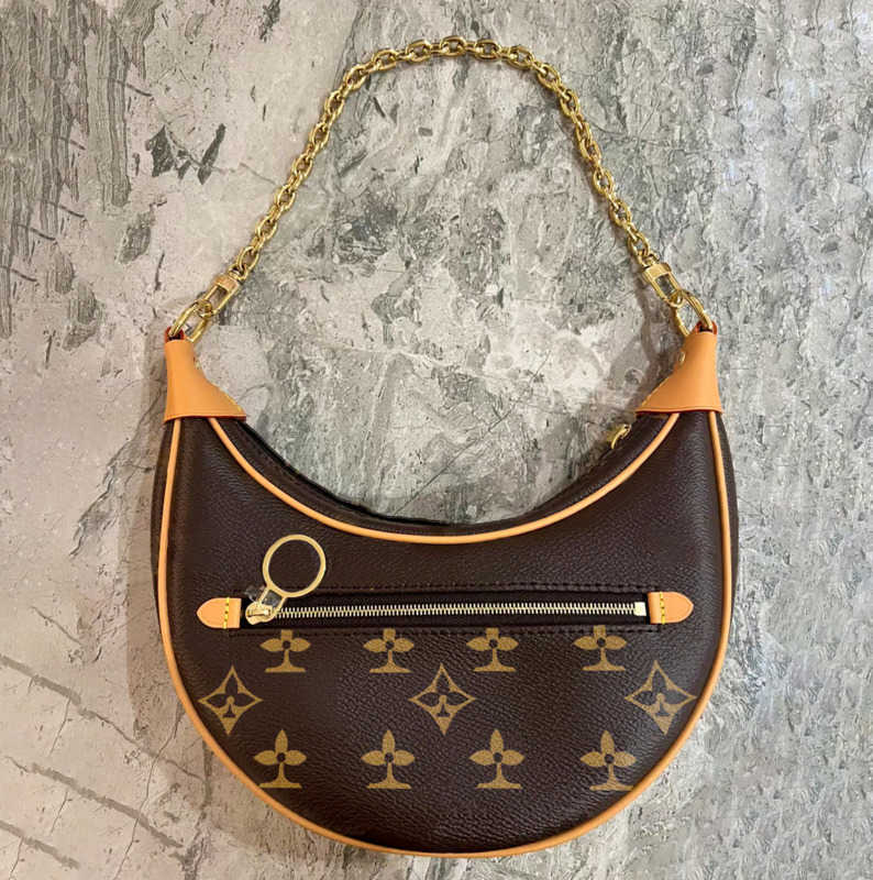 

Half Moon Peas Luxury Fashion Women's Designer Shoulder Genuine Leather Travel Bag LOOP M81098 Clutch Latest Handbag Chain Tote Famous Chain Vacation Crossbody Bag, Blue