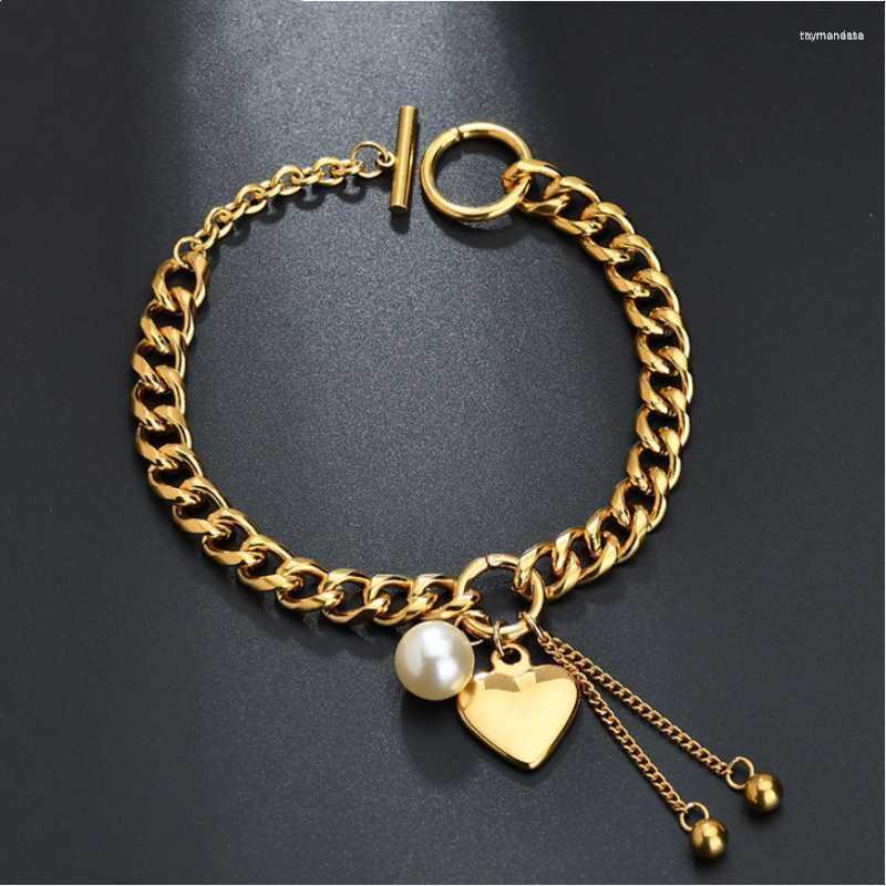 

Link Bracelets Chain Stainless Steel 2023 Fashion Upscale Jewelry Love Heart Pearl OT Shape Buckle Tassel Thick For WomenLink Raym22