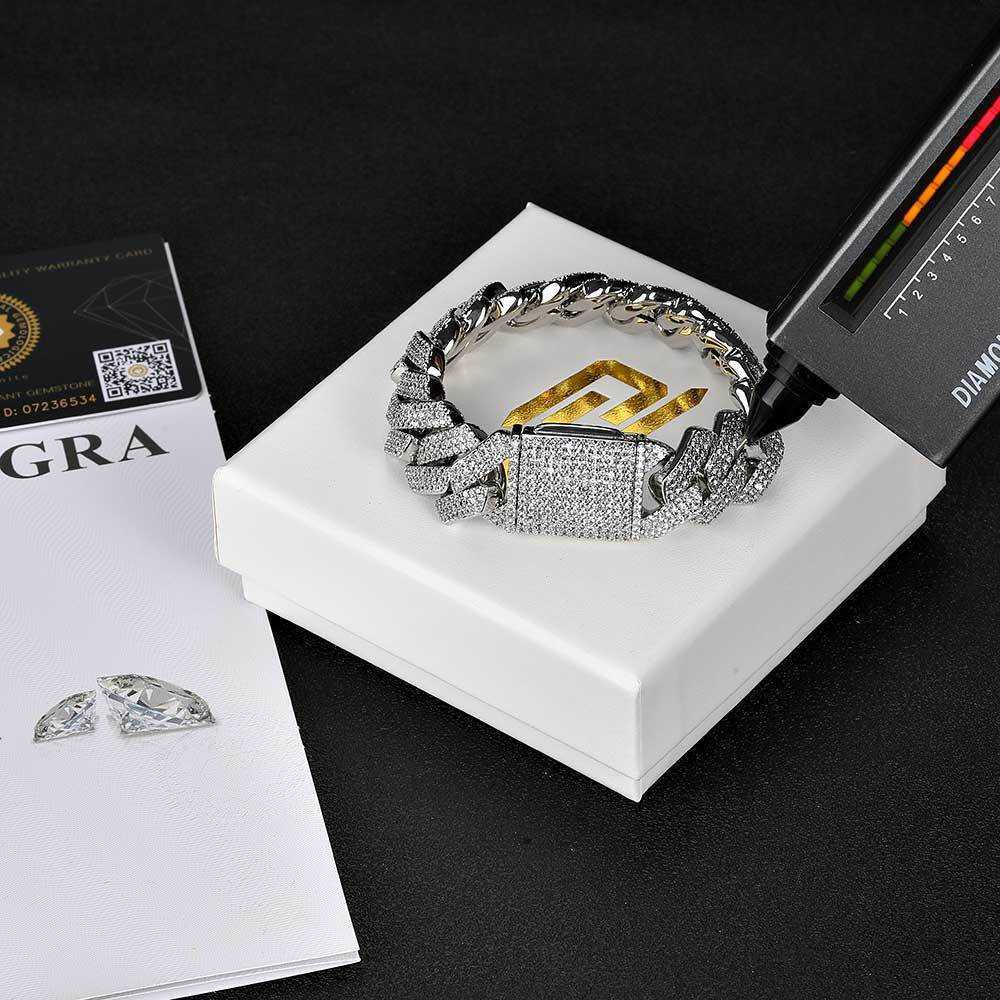 

Hip Hop 925 Silver Bracelet 20mm Mosan Diamond Cuban Chain Men's Bracelet Jewelry