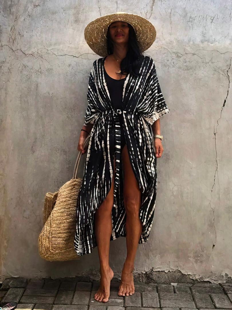 

2023 Summer Swimwear Cover Up Kimono Cape Women Beach Pareo Dress Vacations Femme Clothing Tunic Bikini Cover-ups Beachwear, Gray leaf