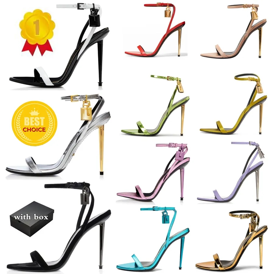 

Luxury Fashion Brand Woman Sandal Queen shoes Padlock Metallic Leather Sandals pointed toe naked high heel sandals luxury designer high heeled Eu 35-43, 31