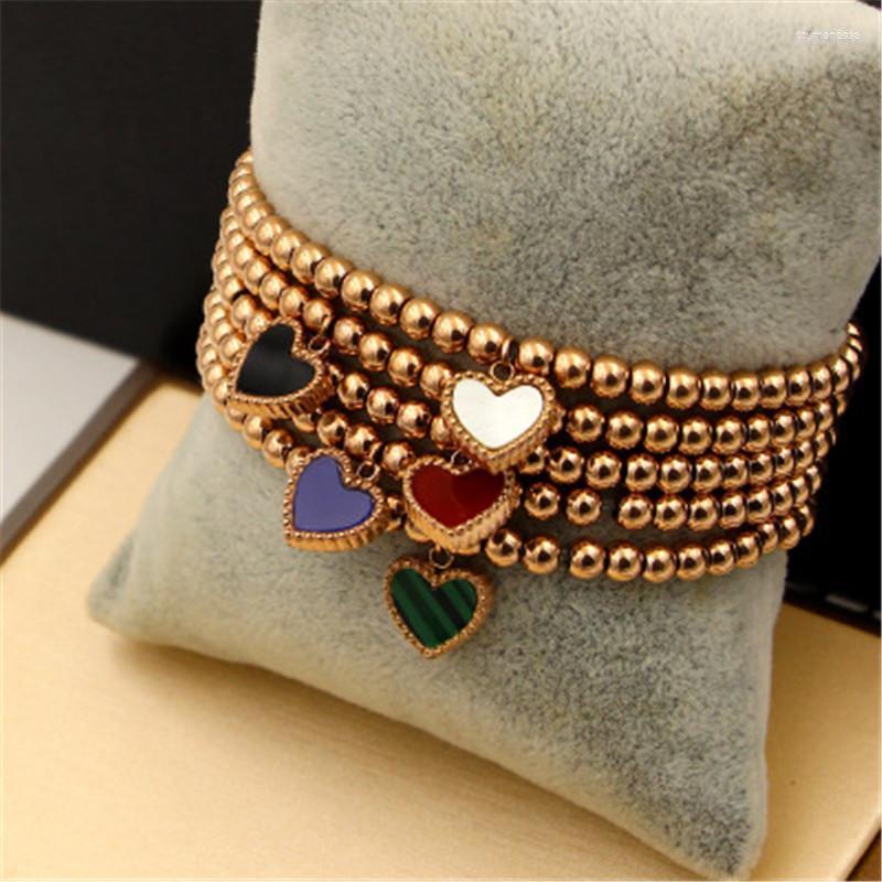 

Link Bracelets Chain Double Side Color Heart Charm Stretch Strand & Bangles Women Jewelry Stainless Steel Ball Love Beaded K0005Link Ray