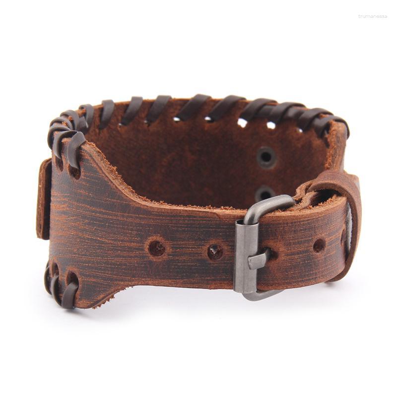 

Charm Bracelets Amulet Sun Wheel Weave Genuine Leather Bangle For Optimism Vintage Wide Nordic Viking Bracelet Men Male Raym22