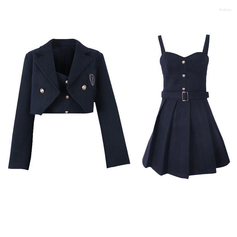 

Work Dresses 2023 College Style 2 Piece Jacket Skirt Suit Women Spring Autumn WITH Belt Streetwear Harajuku BF Casual Coat, Blouse