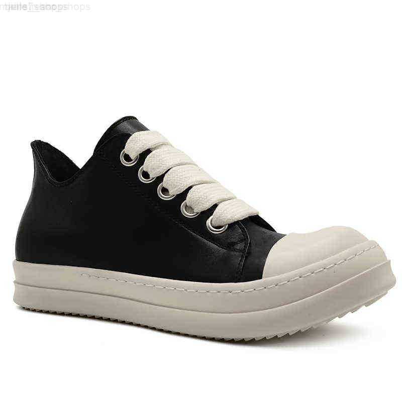 

men's Ro low top sports single shoe leather casual versatile thick sole shallow five hole wide lace up rubber raised board shoes, Black