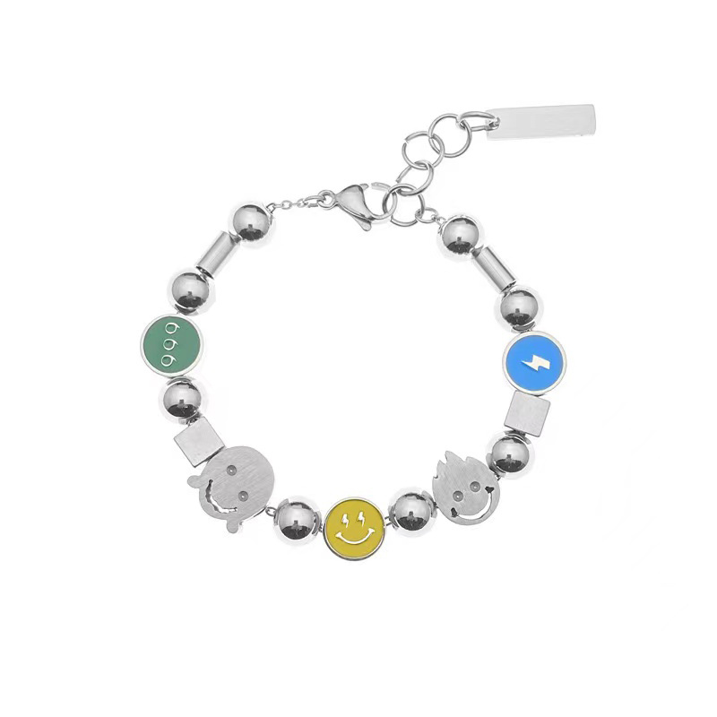 

INS Hip-Hop Trendy Brand Niche Design 666 Lightning Smiling Face Patchwork Bracelet Titanium Steel Couple Fashion Charm Jewelry