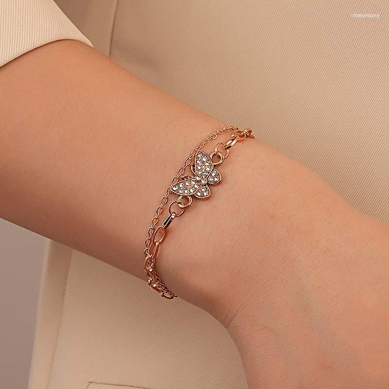 

Link Bracelets Zircon Butterfly For Women Stainless Steel Bracelet Fashion Summer Birthday Jewelry Gift 2023 Femme