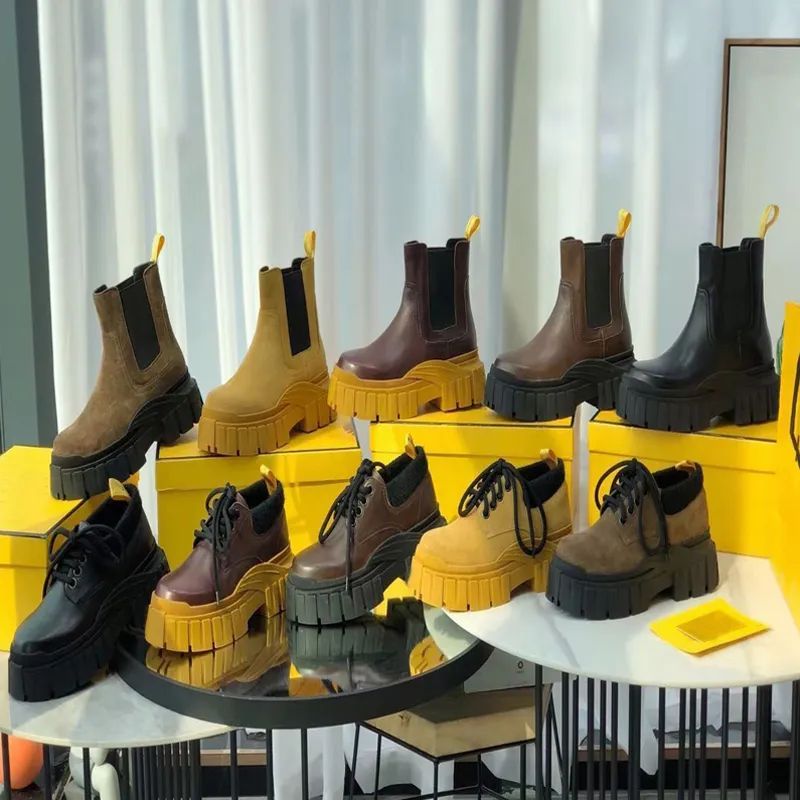 

Autumn winter Elastic boots woman Designer shoes Thick soled Casual lady platform leather fashion High top Trainers women Lace up sneakers Large size 35-42 with box, Brown suede[low top shoes]