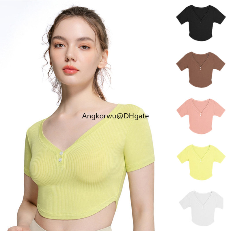 

Lu Short Yoga Top Thread Fitness Suit Women' Sexy Tank Top Show Large Chest Short Sleeve Open Navel Small Tank Top Spicy Girl, Mix order(please mark the color)