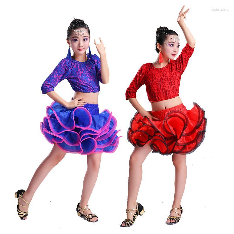 

Stage Wear 2023 Sixty-one Children's Latin Dance Performance Clothing Girls Lace Skirts And Children Competition