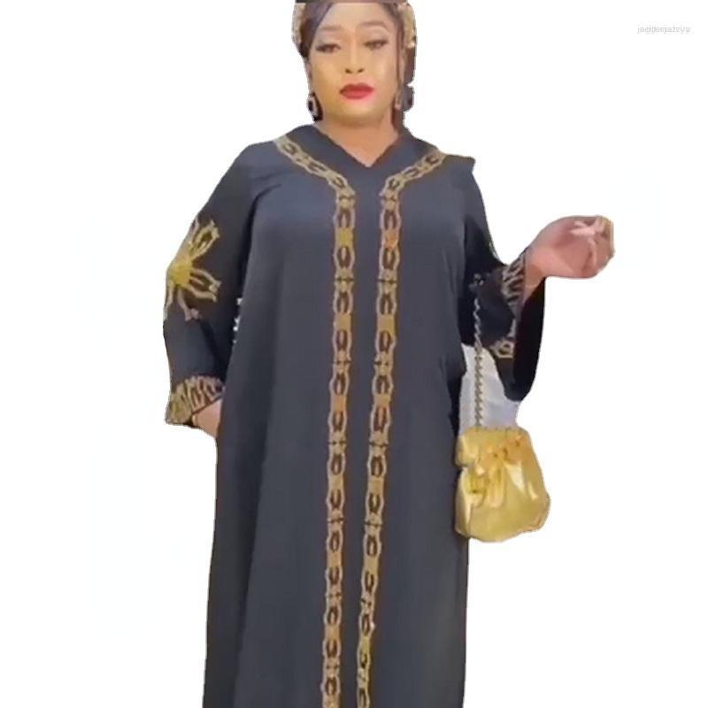 

Ethnic Clothing Black V-neck African Dresses For Women Robe Muslim Fashion Abaya Luxury Drill Abayas Boubou Party Gowns Clothes
