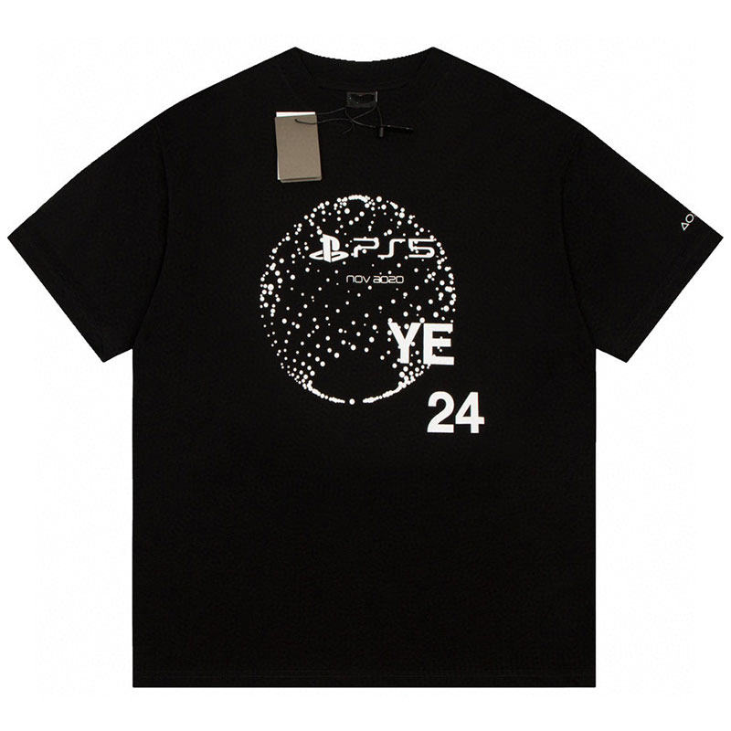 

High quality 2023SS Earth element short sleeved digital gradient printed pure cotton soft fabric trend for both men and women, White