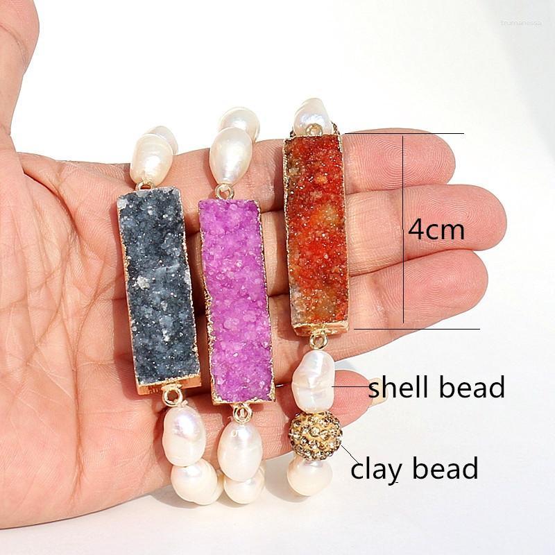 

Charm Bracelets Natural Crystal Pendant &shell Bead Bracelet Gold Color Raw Quartz Druzy Stone For WomenCharm Raym22