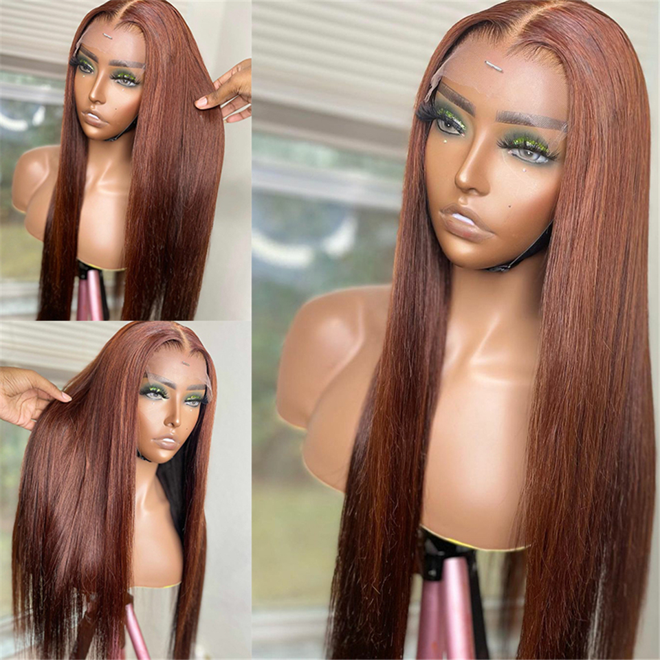 

Transparent Lace Wig Straight Brown 13x4 Lace Front Human Hair Wigs Chocolate Color Blonde Brazilian Human Hair Wigs for Women, Light brown