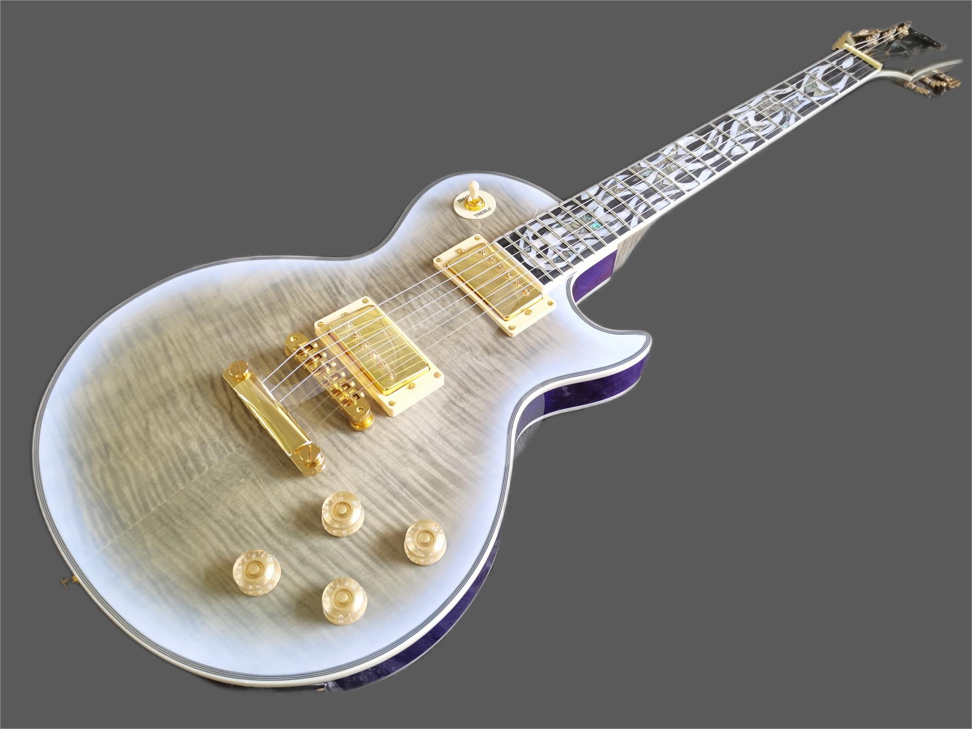 

Custom lp electric guitar with 6-string flame, white edge top, explosion, real abalone, white pearl, firefly, finger Mosaic
