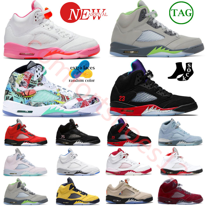 

2023 JUMPMAN 5 Craft Men Womens Basketball Shoes Aqua UNC 5s Green Bean We The Bests Crimson Bliss Sail Concord White Red Raging Bull Trainers Sports Racer Sneakers, Color#4