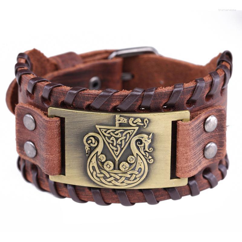 

Charm Bracelets Trendy Nordic Odin Triangle Pirate Ship Bracelet Viking Men's Fashion Leather Woven Accessories Party Jewelry Wholesale