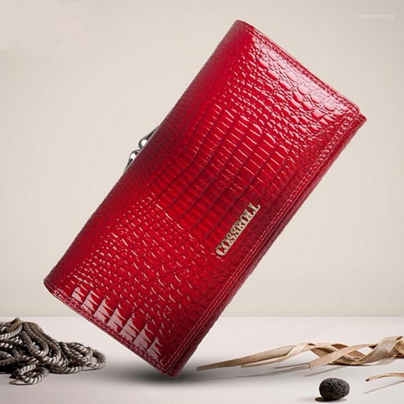 

Wallets Women Luxury Genuine Leather Purse Elegant Crocodile Pattern Long Clutch Wallet High Quality Card Holder For Female, Black
