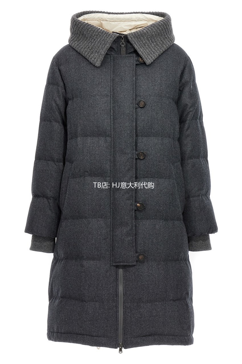 

Womens Downs Brunello Cucinelli Dark Gray Wool White Goose Down Single-breasted Long Padded Hooded Down Jacket