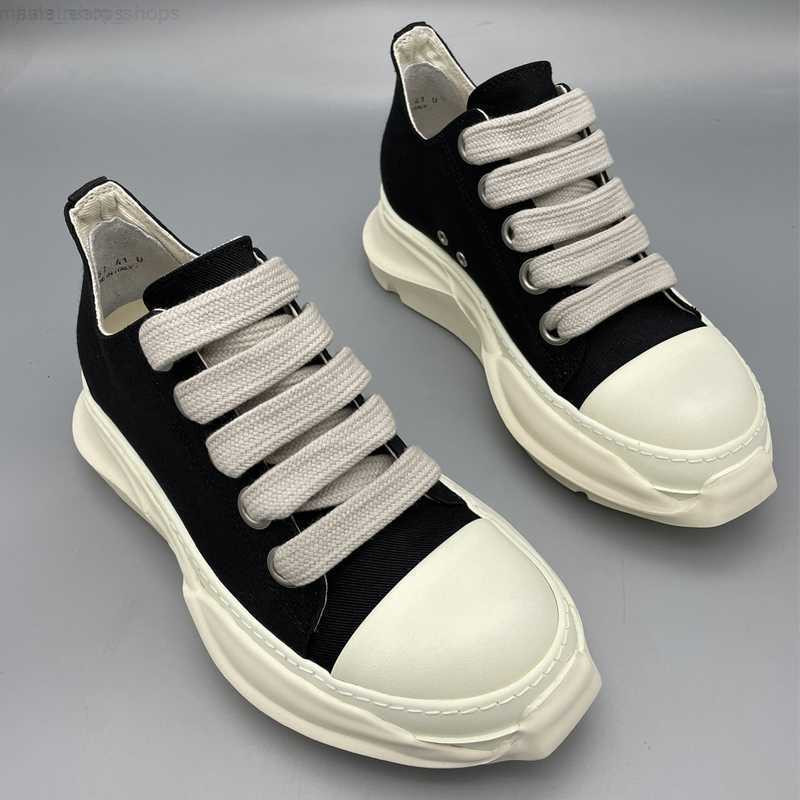 

2022s High Street Rick Canvas Shoes Jumbo Shoeslace Solid Male Sneakers Lace-up Double Thick Bottom Owens Women's Sneakers, Black