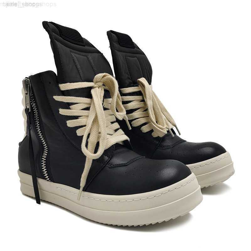

owen ricks shoes Rick Men's Casual Shoes Color-blocking Leather Boots Thick-soled High-top Mid-boots Sneakers RO Owens Women Shoes, Black