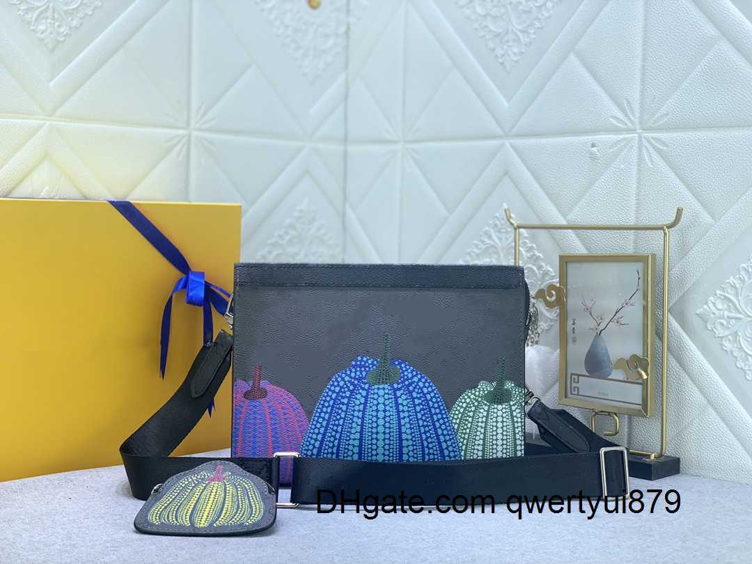 

Cross Body M81972 Yayoi Kusama Pumpkin Shoulder Bag For Men Gaston Wearable Wallet YK Leather Canvas Classic Men's Crossbody With Removable zipped pouch, Black flower