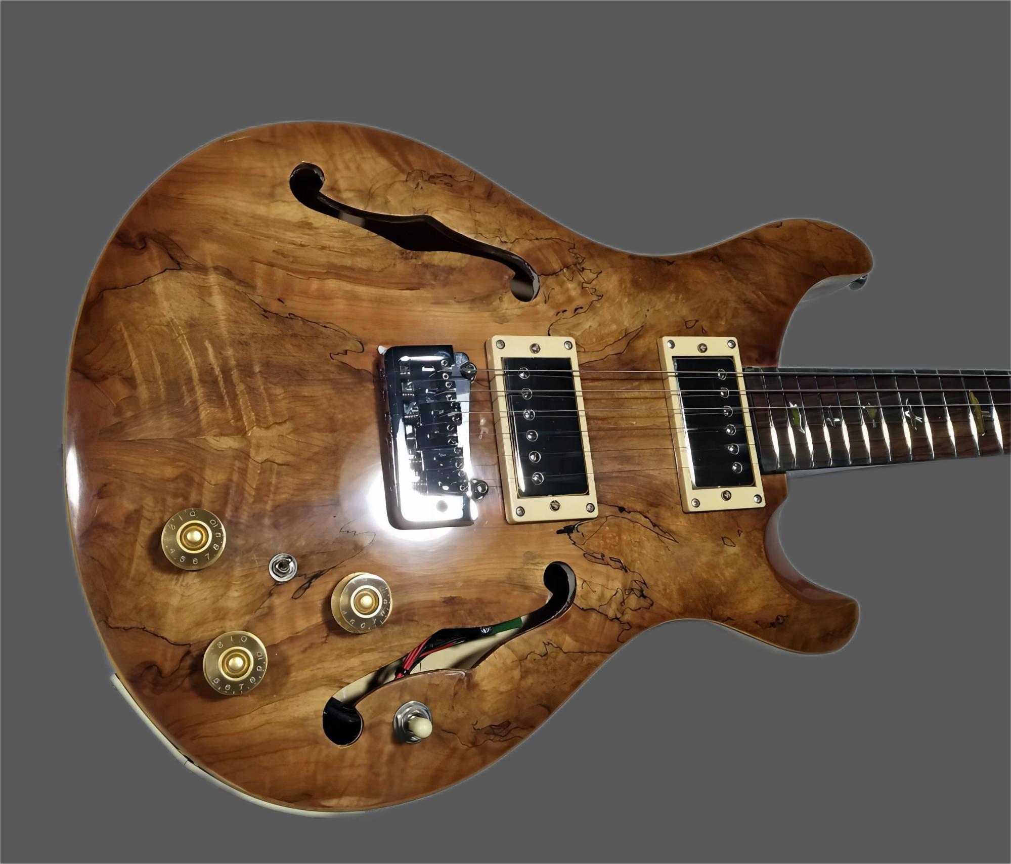 

Paul Smith Hollow body II Righteous Private Stock Satin Koa Spalted Maple Vintage Brown prs Electric Guitar Double F Holes, Abalone Birds Inlay