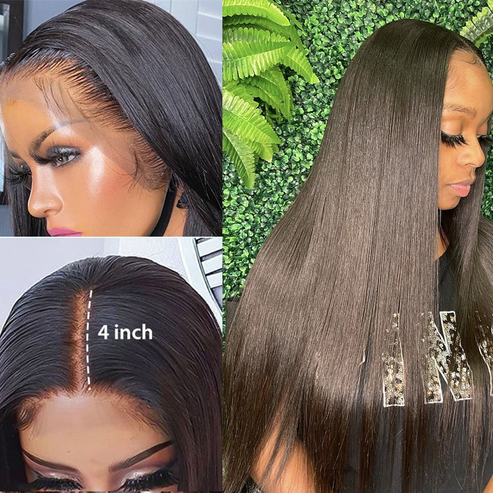 

Bone Straight 13X4 Lace Front Human Hair Wigs Lace Frontal Wig Brazilian Remy 4x4 Closure Wigs For Black Women, Natural color