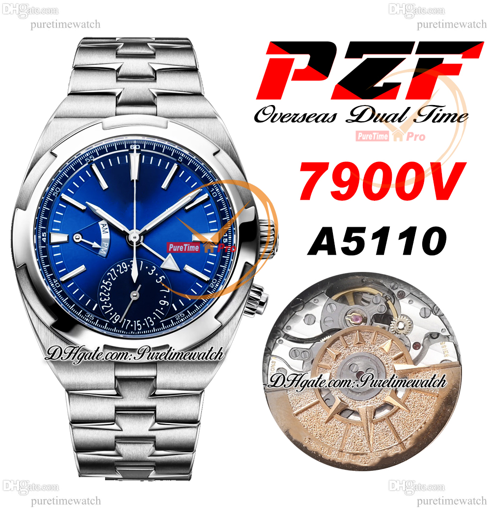 

PTZ Overseas Dual Time 7900V110A-B334 A5110 Automatic Mens Watch GMT Blue Dial White Stick Stainless Steel Bracelet Super Version Reloj Hombre Edition Puretime C3