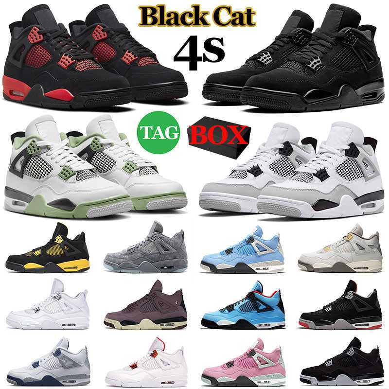 

With BOX Jumpman 4 Mens Basketball Shoes Military Black Cat 4s j4 Red Thunder Cement Canvas A Ma Maniere Seafoam Men Womens Trainers Sports, Sail