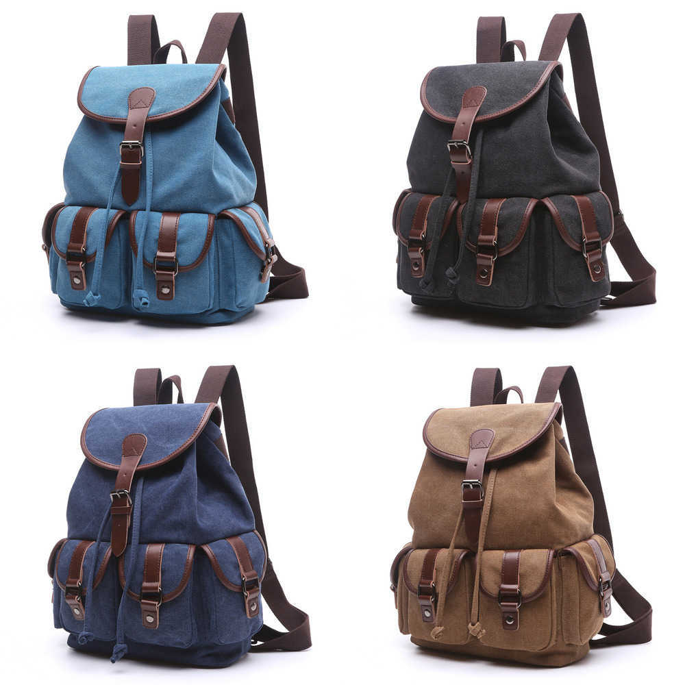 

Canvas Backpack Korean Fashion Women's Backpack Student Solid Color Multi Pocket Outdoor Travel Bag 230615, Sky blue trumpet