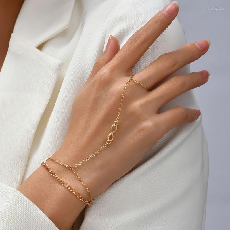 

Charm Bracelets 1Pc Simple Heart Pendant Chain Bracelet Link Connected Gold Metal Finger Ring For Women Hand Fashion JewelryCharm Raym22