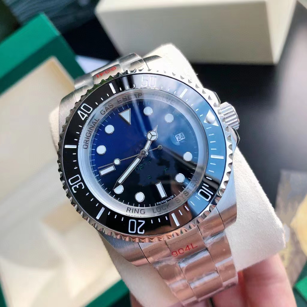 

With box Mens Watch 44MM D-Blue Ceramic Bezel Dweller SEA Sapphire Cystal Stainless Steel With Glide Lock Clasp Automatic Mechanical diving Luminous Watches, Style 1 original box+watch