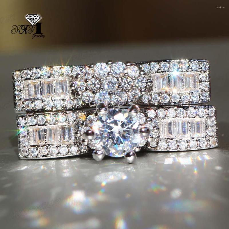 

Wedding Rings YaYI Jewelry Princess Cut 16 CT White Zircon Silver Color Engagement Heart Girls Party Ring Set Gifts 950